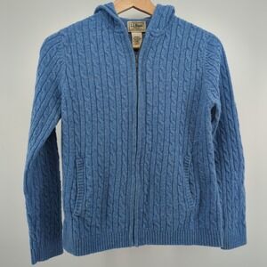 L.L. Bean Lambswool Hooded Sweater Womens Small Cable Knit Zip Hoodie Fisherman